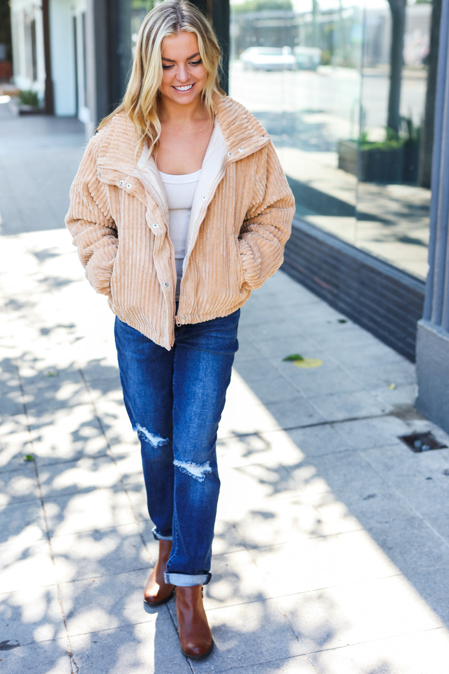 Camel Ribbed Lined Jacket