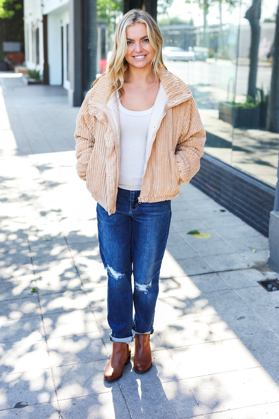 Camel Ribbed Lined Jacket