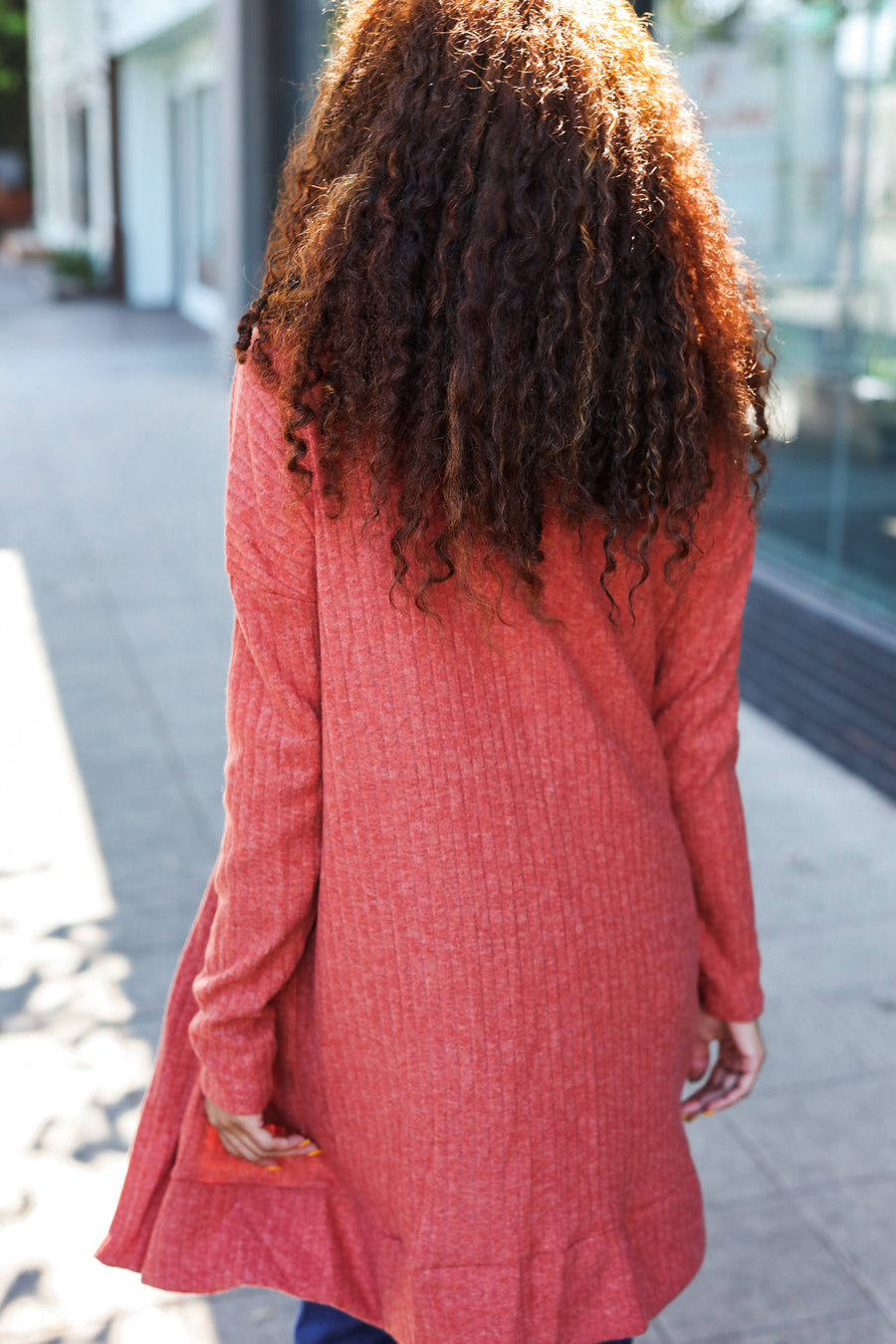 Rust Brushed Ribbed Cardigan