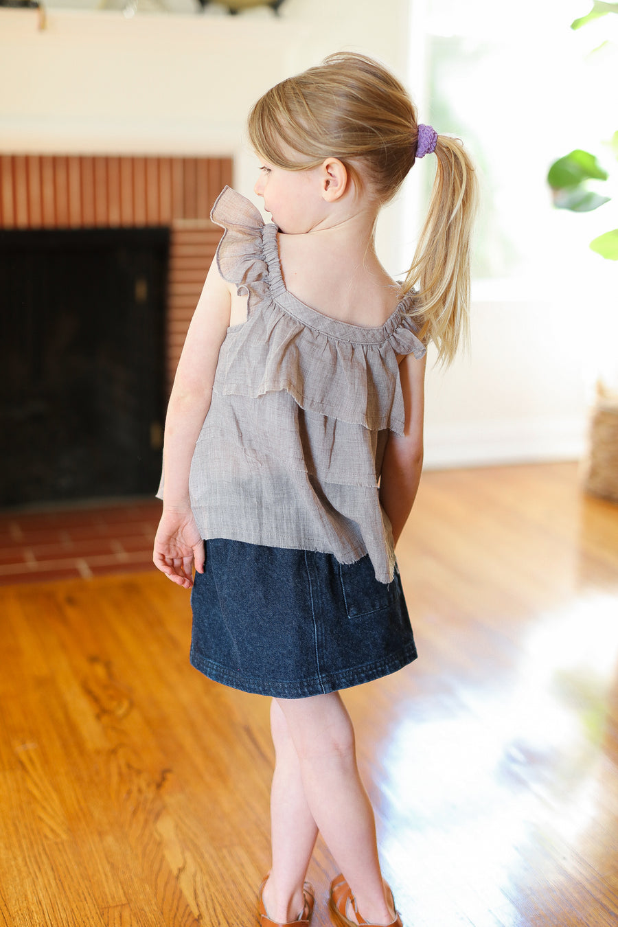 Kids Taupe Crochet Blouse