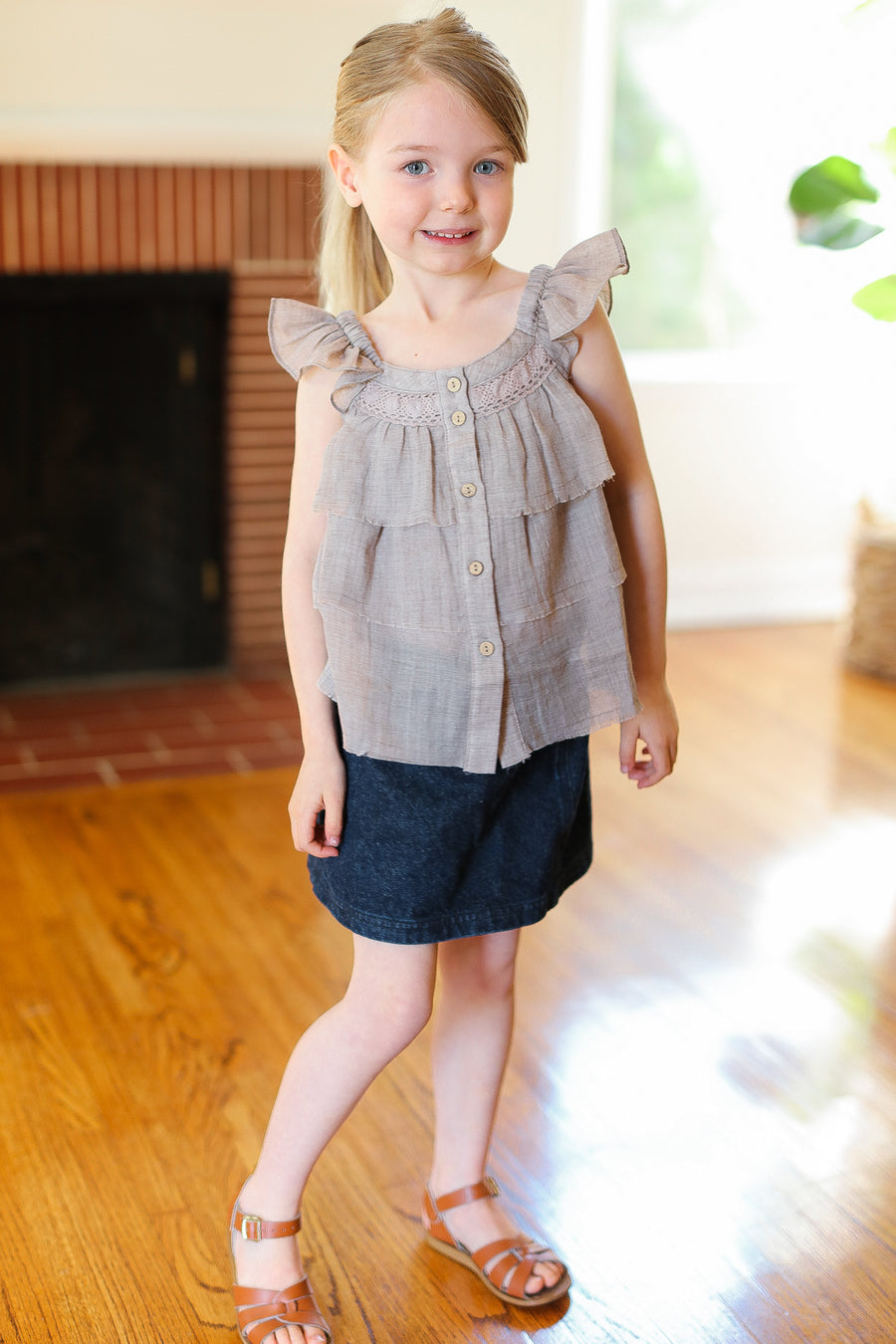 Kids Taupe Crochet Blouse