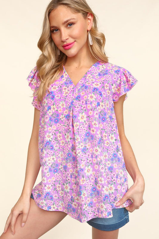 Lilac Floral Print Woven Blouse