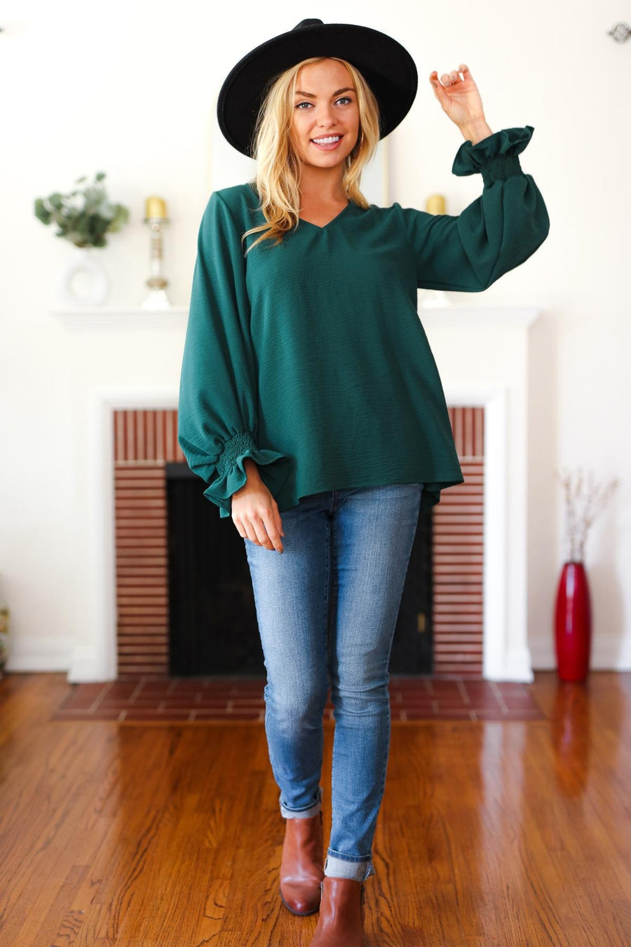 Hunter Green Woven Blouse