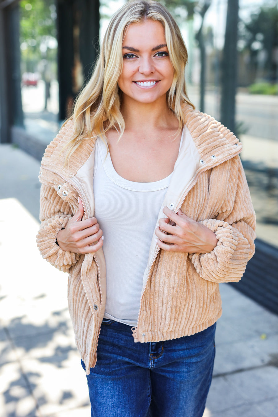 Camel Ribbed Lined Jacket