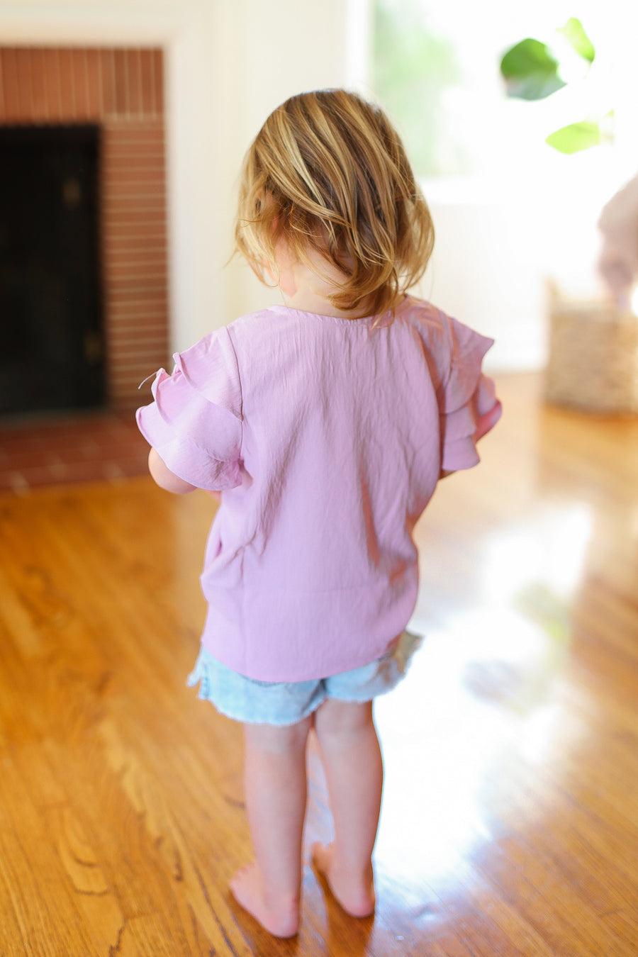 Kids Lavender Flutter Sleeve Blouse