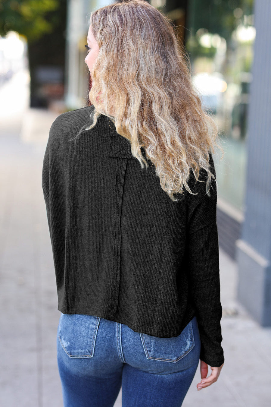 Black Ribbed Dolman Crop Sweater