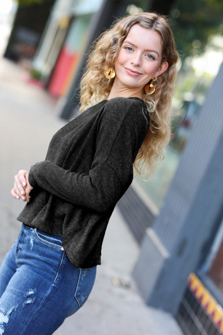 Black Ribbed Dolman Crop Sweater