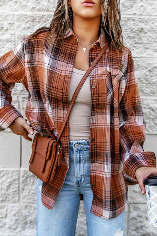 Pre-Order Collared Neck Long Sleeve Plaid Shirt