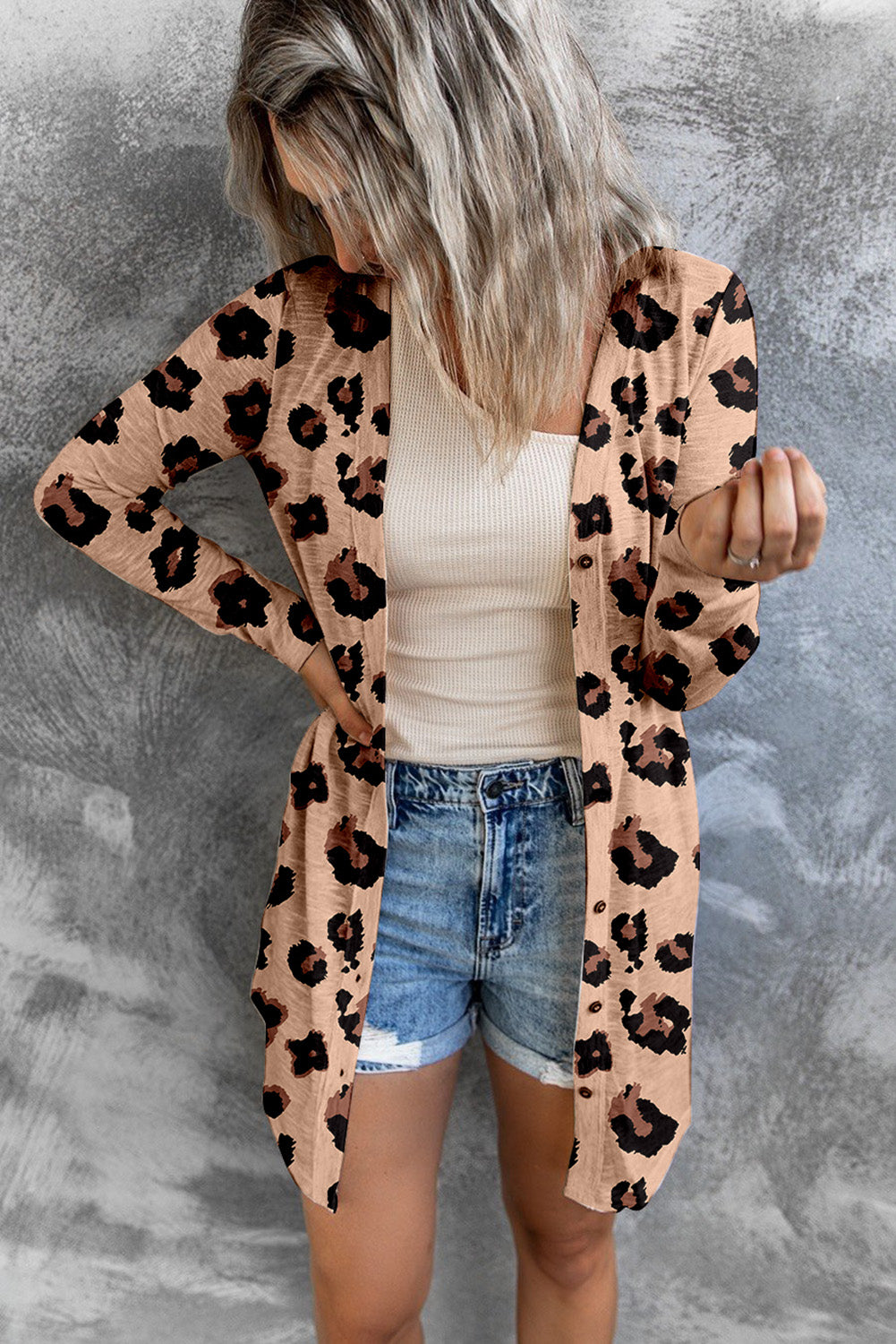 Printed Button Front Longline Cardigan