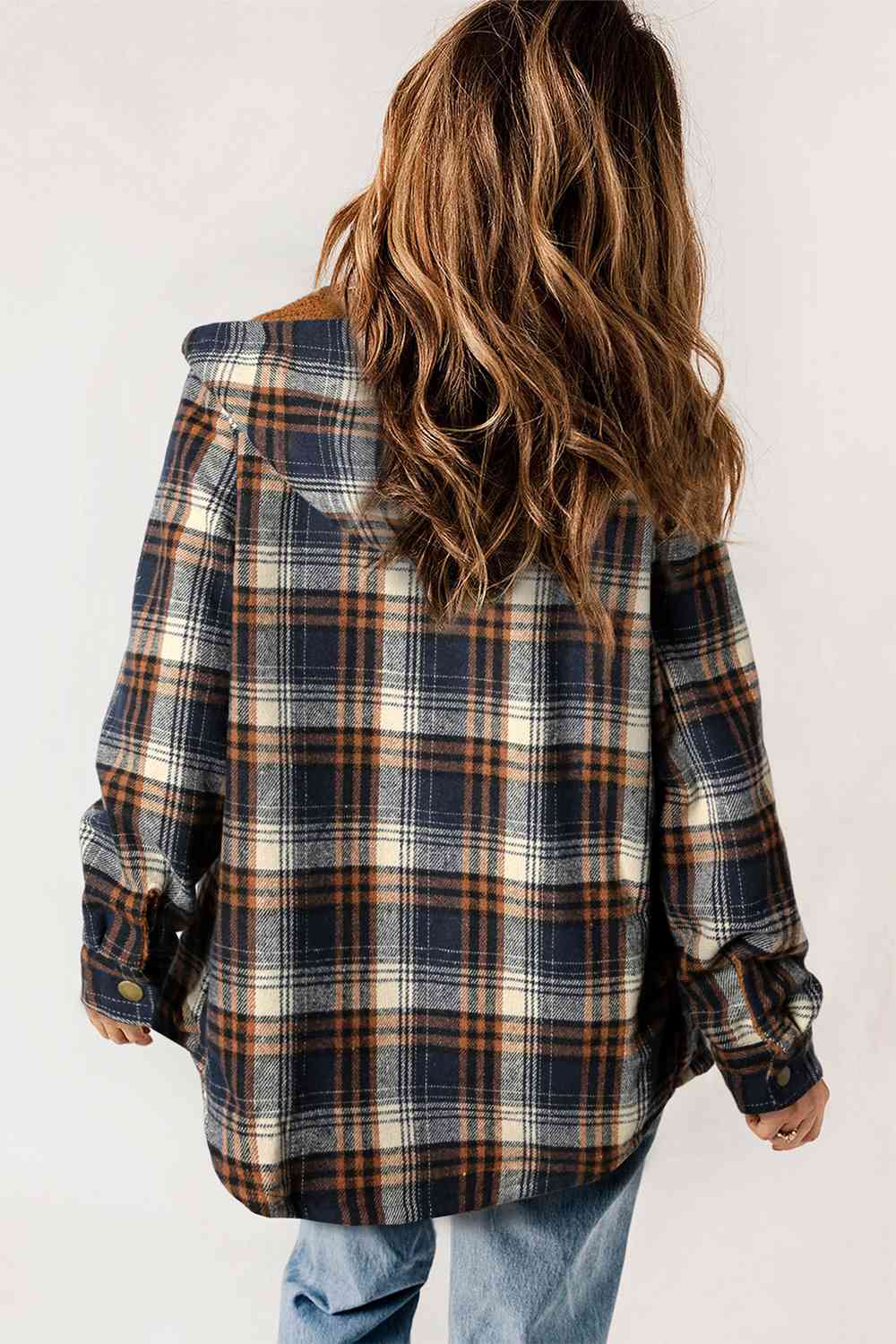 Plaid Snap Down Hooded Jacket