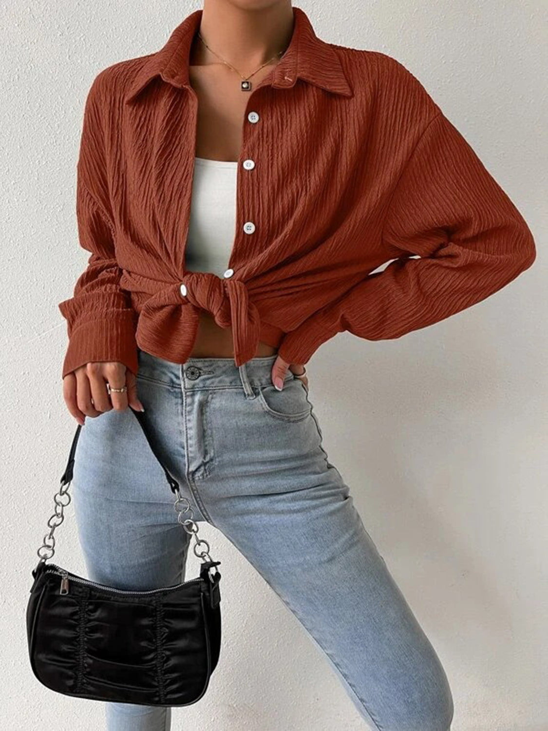 Textured Drop Shoulder Shirt Jacket