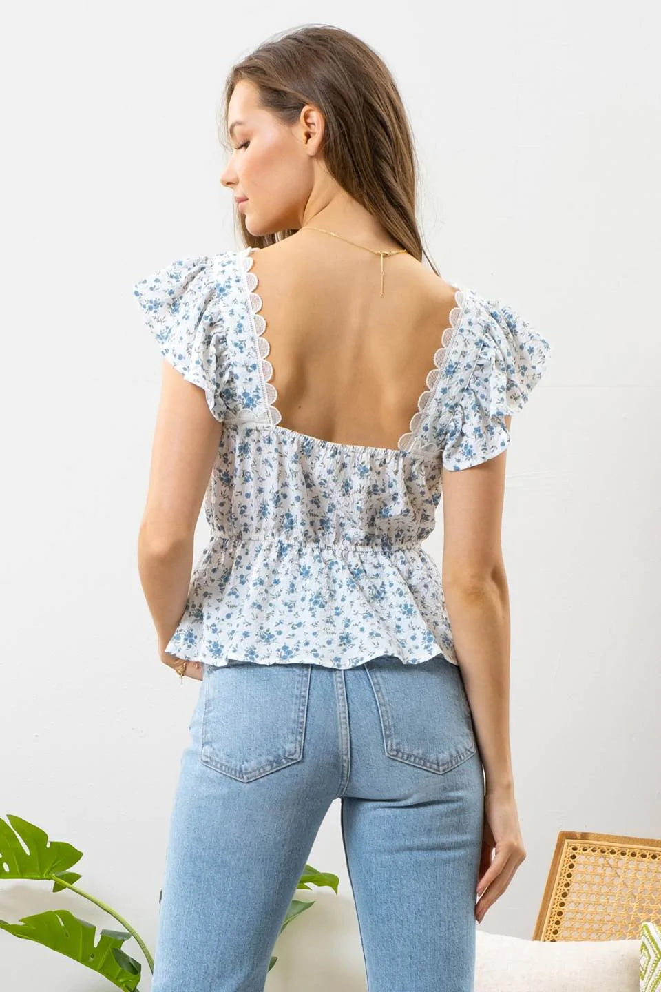 Large Floral Square Neck Blouse