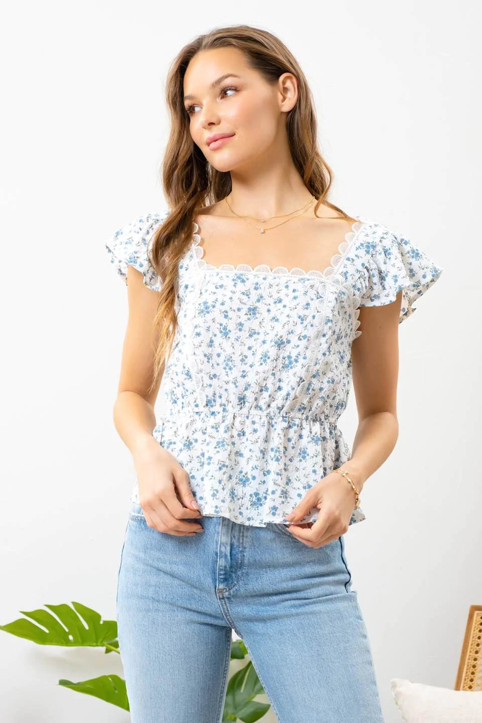 Large Floral Square Neck Blouse