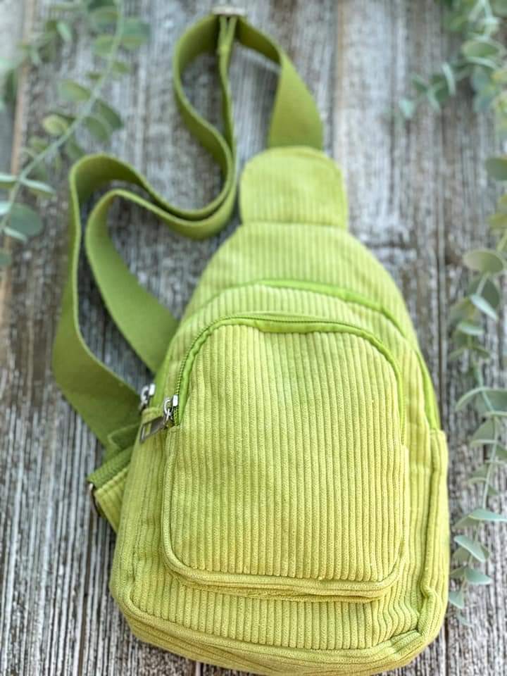 Lime Green Corduroy Sling Bag