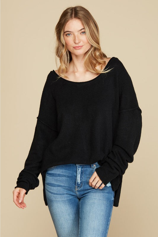 Small Black Exposed Seam Tunic Sweater