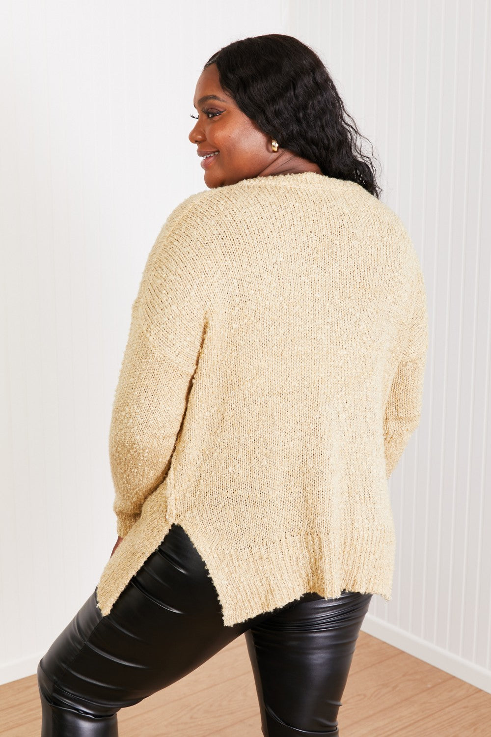 Taupe Textured V-Neck Sweater