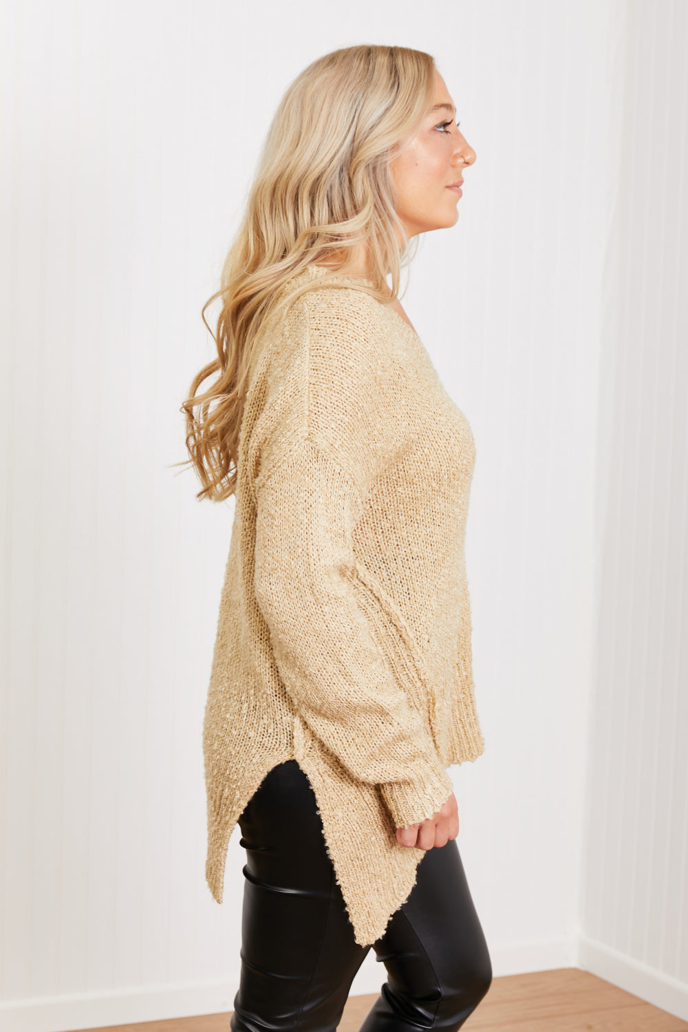 Taupe Textured V-Neck Sweater