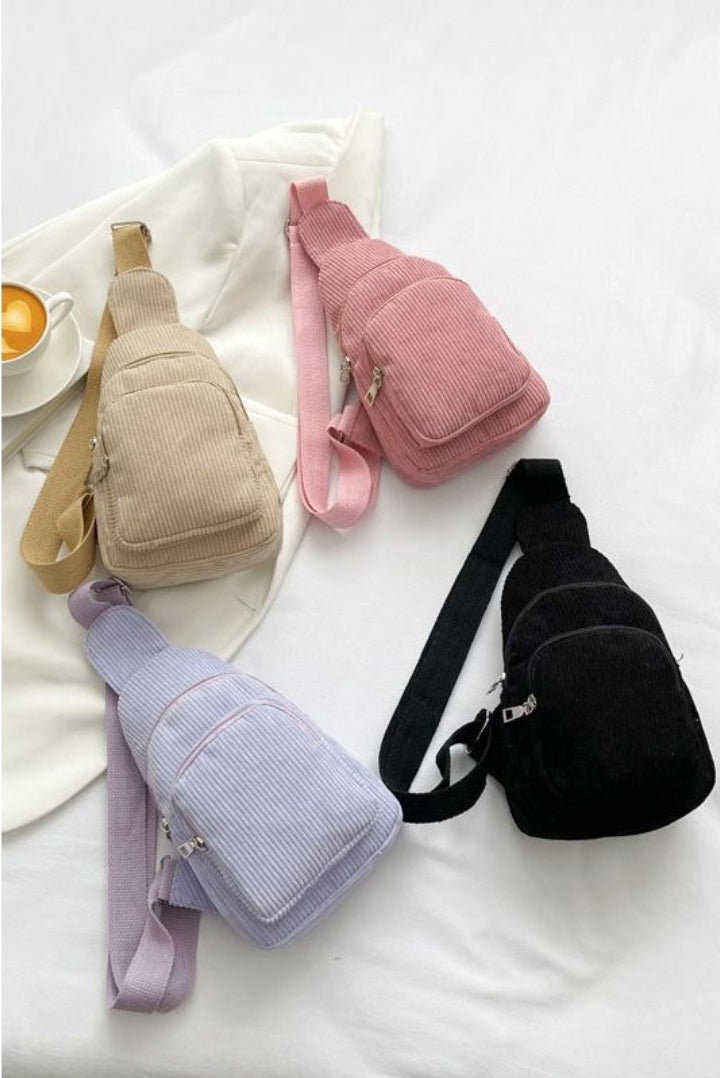 Pink Corduroy Sling Bag