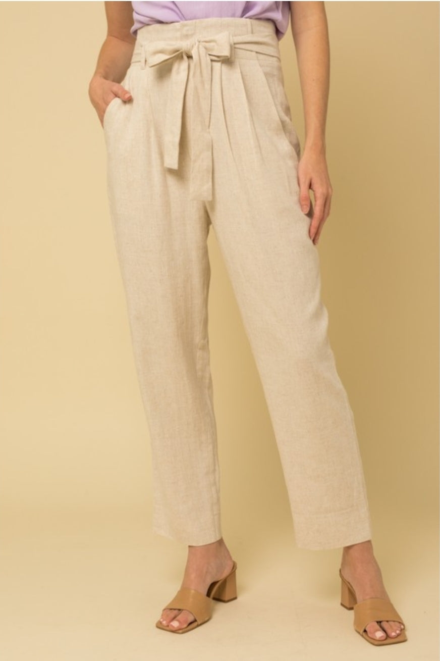 Natural High Waisted Pin-Tuck Linen Pants