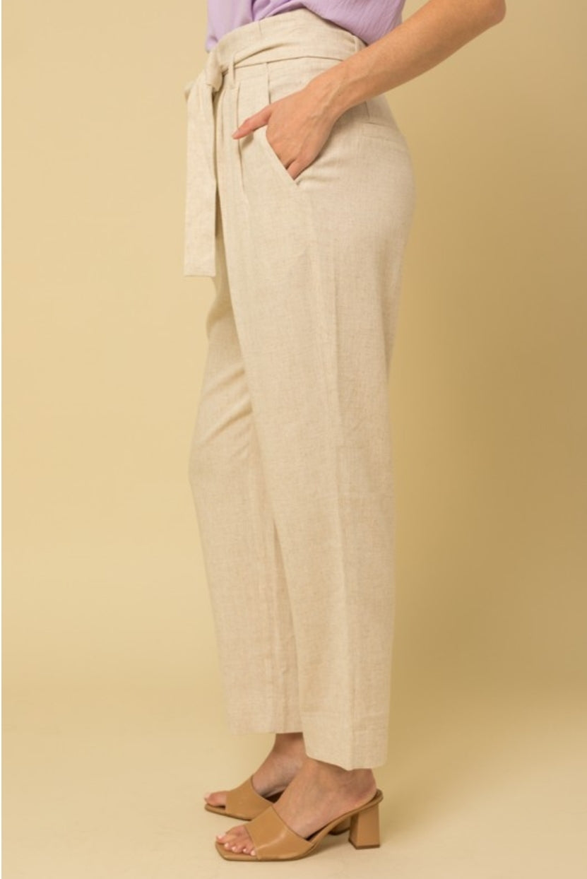 Natural High Waisted Pin-Tuck Linen Pants