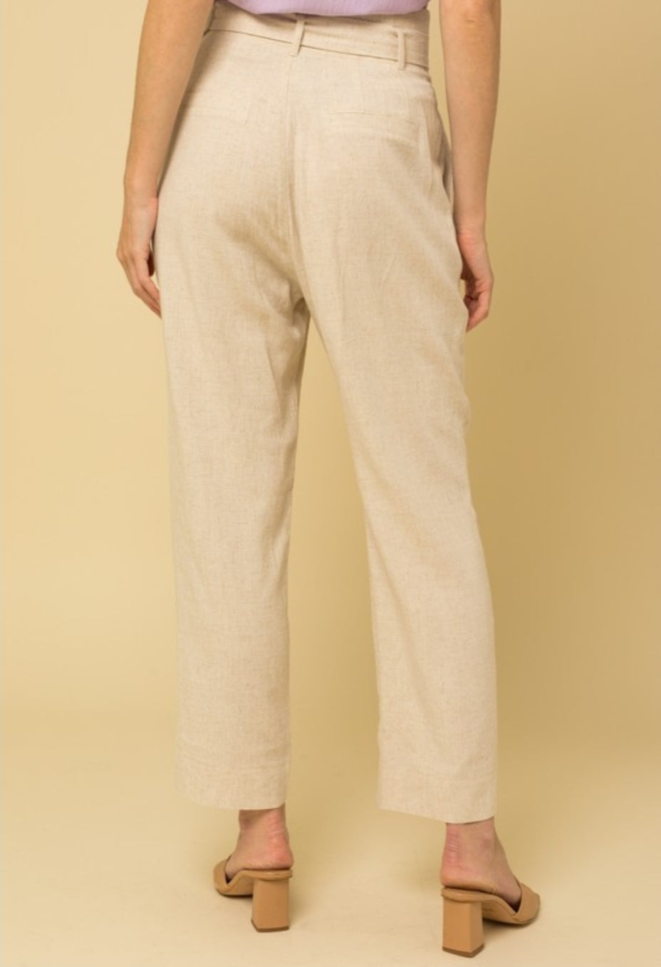 Natural High Waisted Pin-Tuck Linen Pants