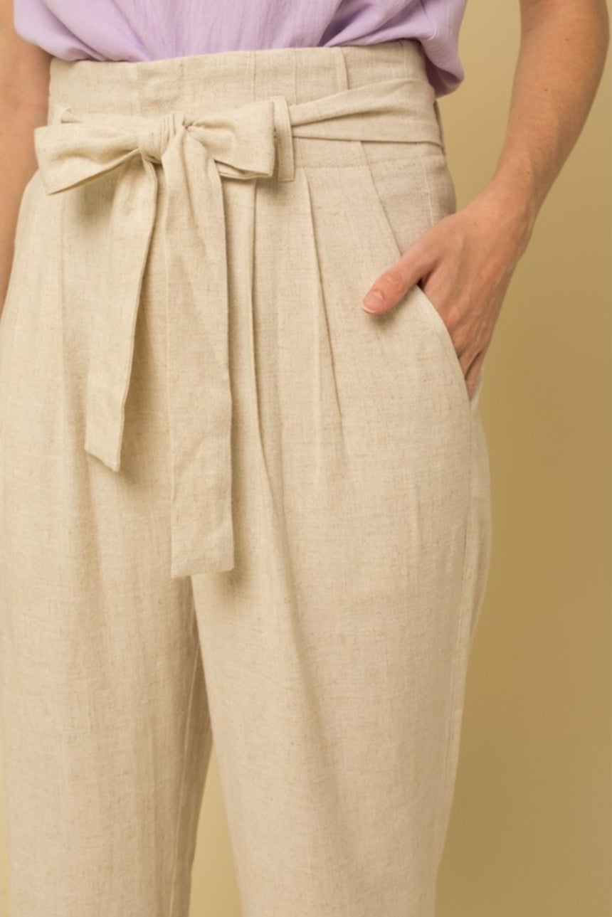 Natural High Waisted Pin-Tuck Linen Pants