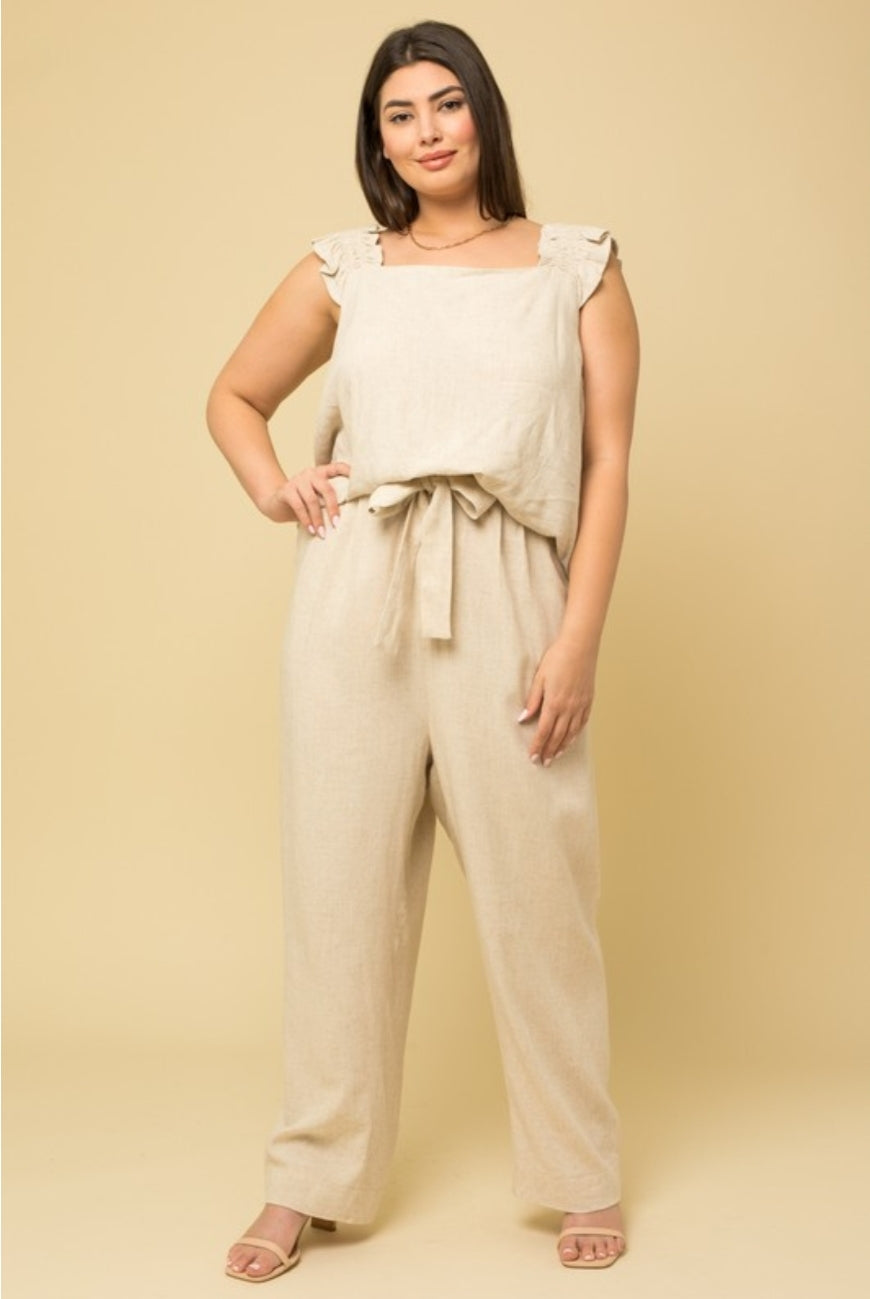 Natural High Waisted Pin-Tuck Linen Pants