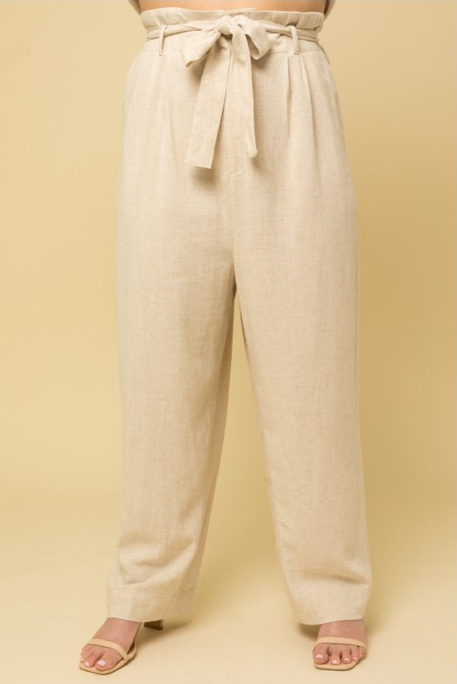Natural High Waisted Pin-Tuck Linen Pants
