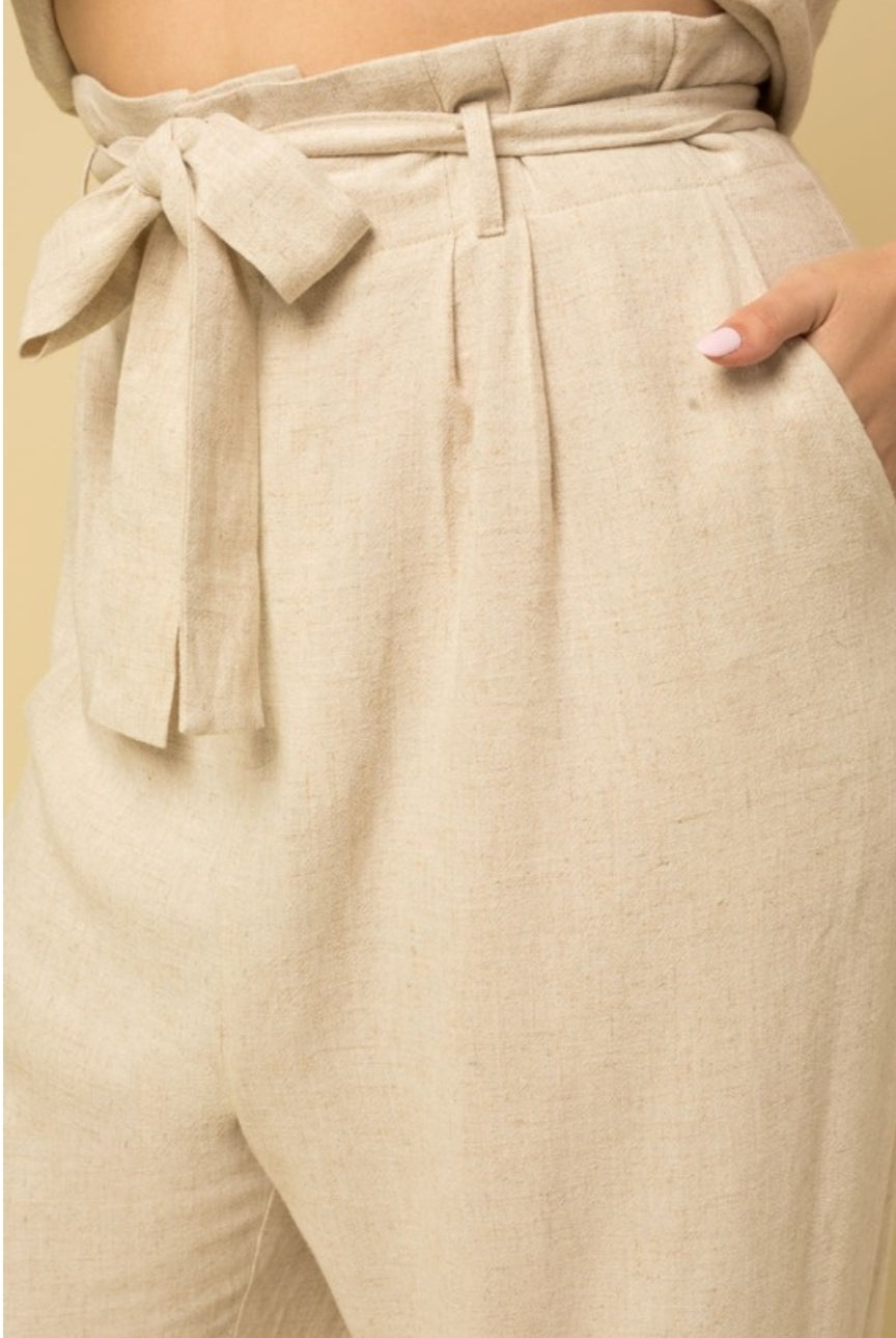 Natural High Waisted Pin-Tuck Linen Pants