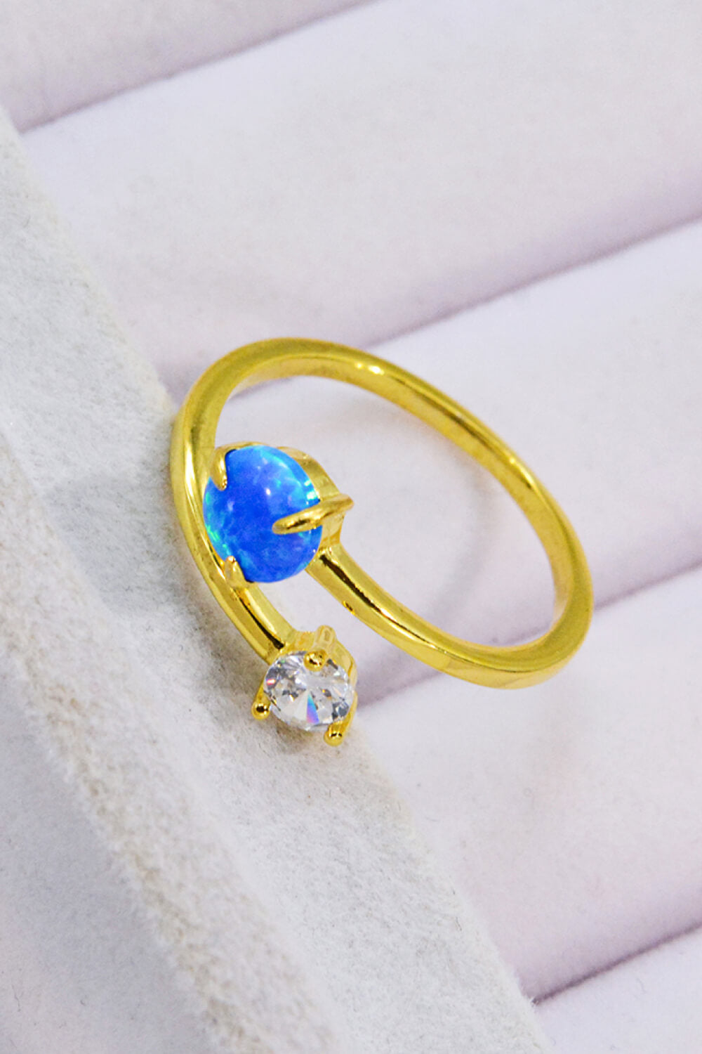 Opal and Zircon Open Ring