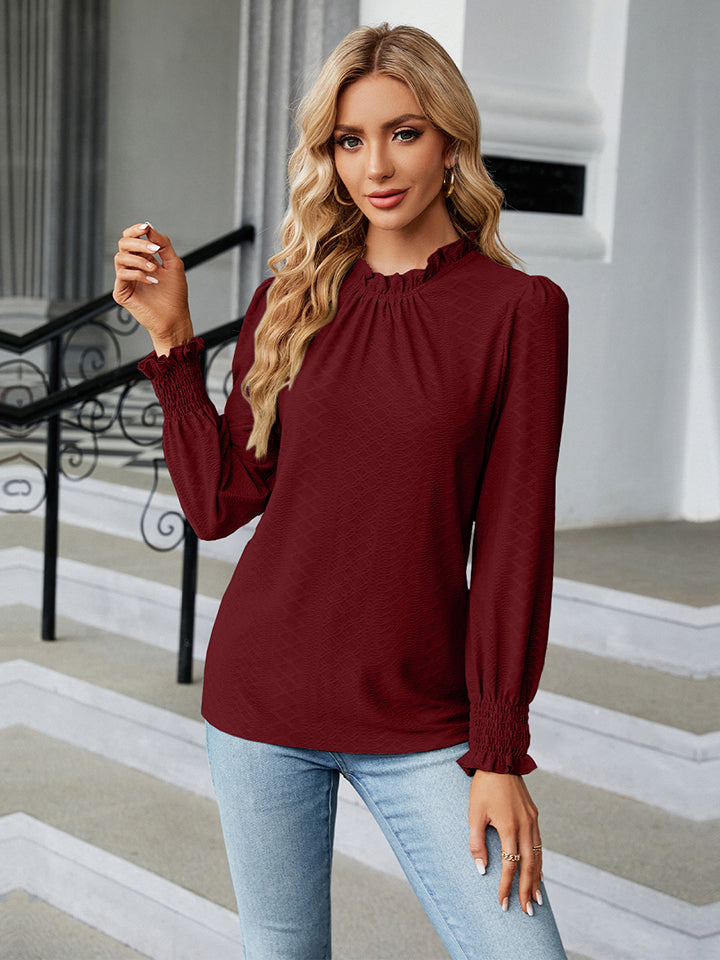 Round Neck Flounce Sleeve Blouse