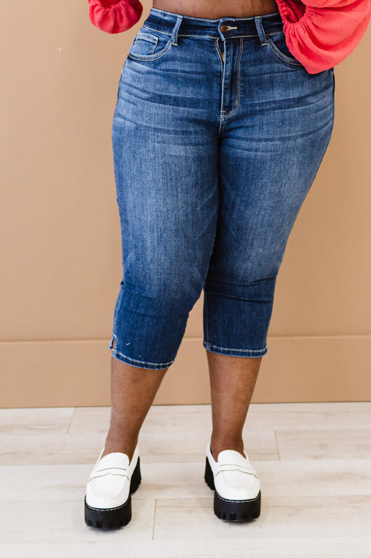 Judy Blue High Waist Dark Stone Wash Cuffed Denim Shorts Regular to Plus  Size