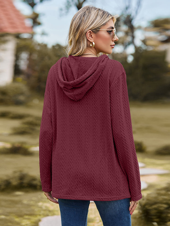 Cable-Knit Hooded Blouse