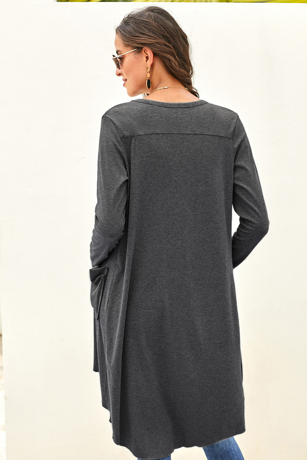 V-Neck Long Sleeve Cardigan with Pocket