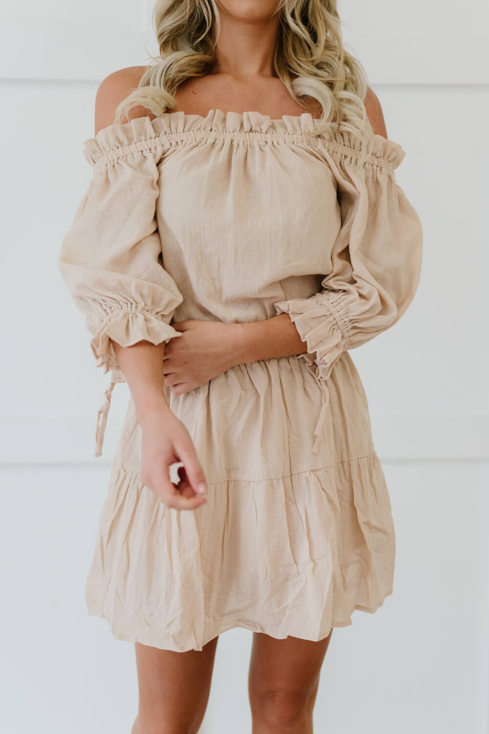 Natural Cotton Off Shoulder Dress
